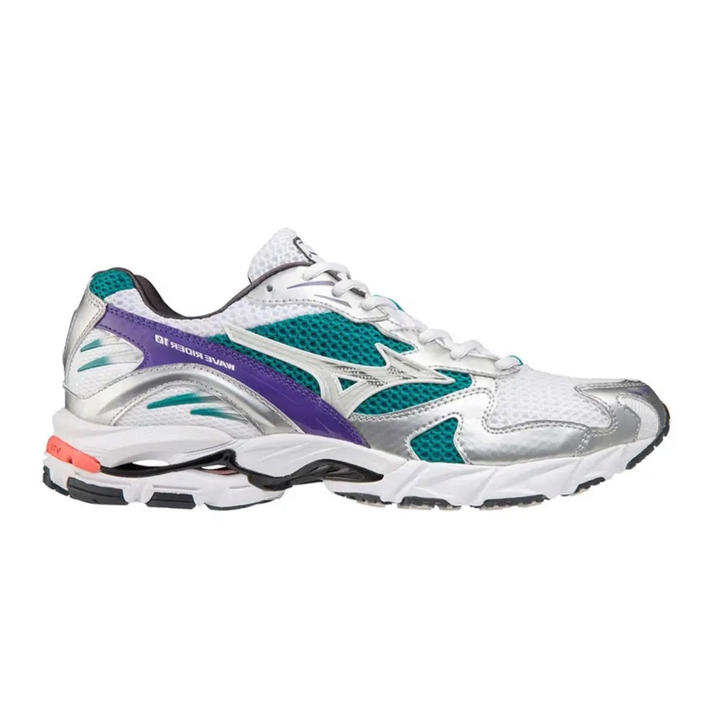 RARE** Mizuno Wave Rider 10 White / Silver / Teal Blue ** BRAND NEW WITH BOX
